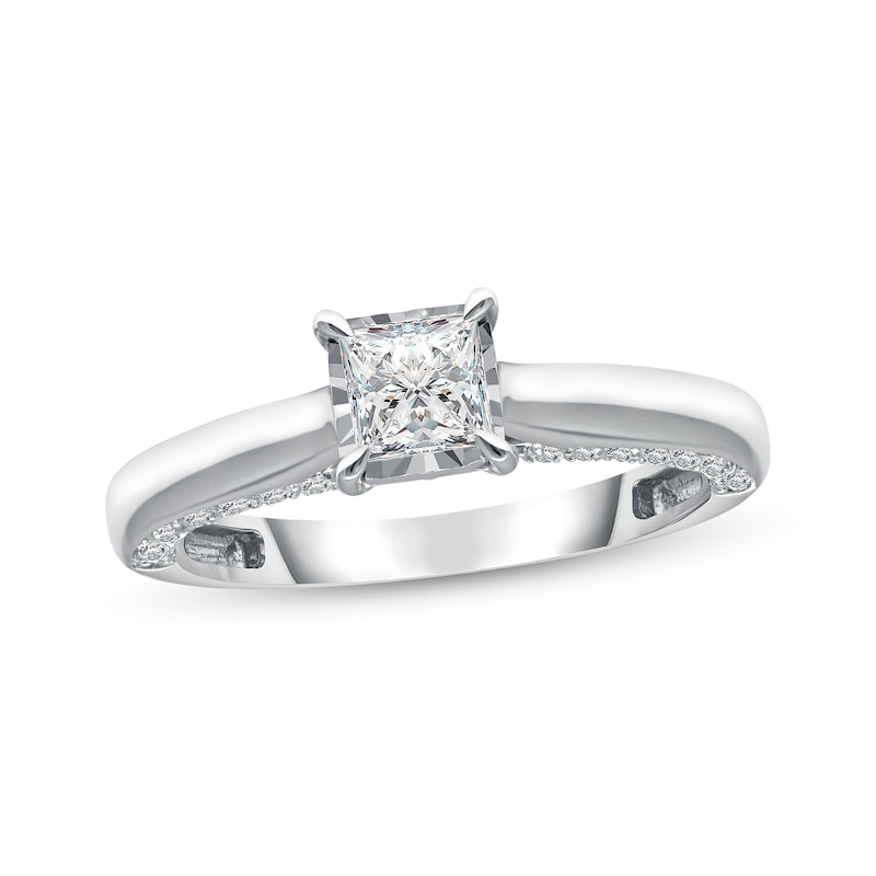 Diamond Solitaire Engagement Ring 1 ct tw Princess/Round White Gold Plated