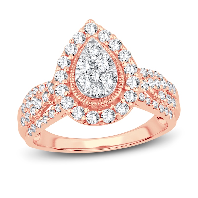 Multi-Diamond Engagement Ring 1 ct tw Round-cut Rose Gold Plated