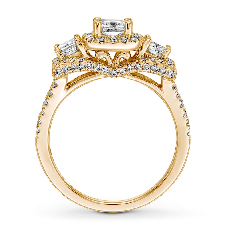 Diamond Engagement Ring 1-1/2 ct tw Princess/Round Gold Plated