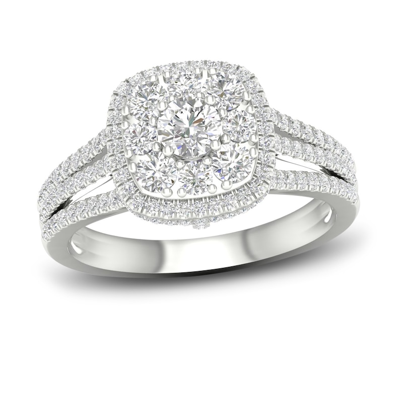 Multi-Diamond Engagement Ring 1-1/5 ct tw Round-Cut White Gold Plated