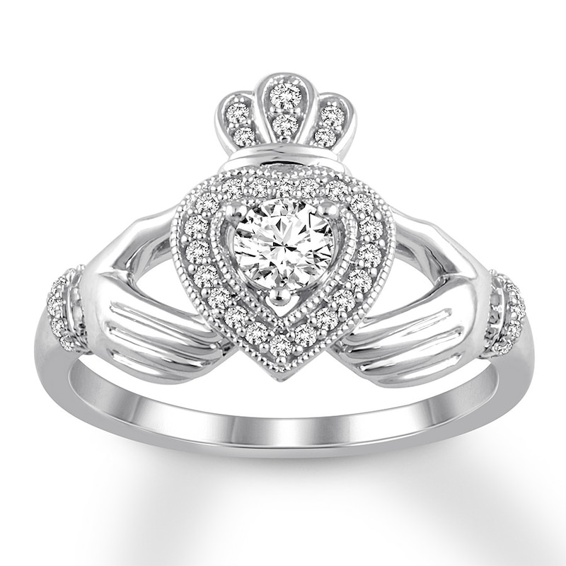 Claddagh Diamond Engagement Ring 3/8 ct tw White Gold Plated