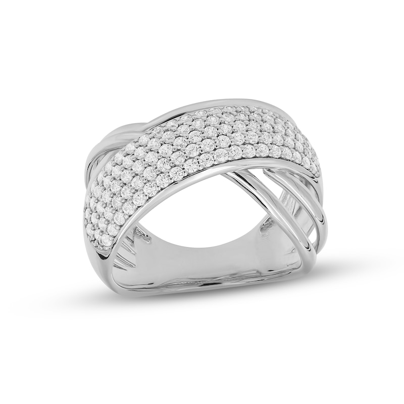 Diamond Crisscross Ring 1 ct tw Round-cut White Gold Plated