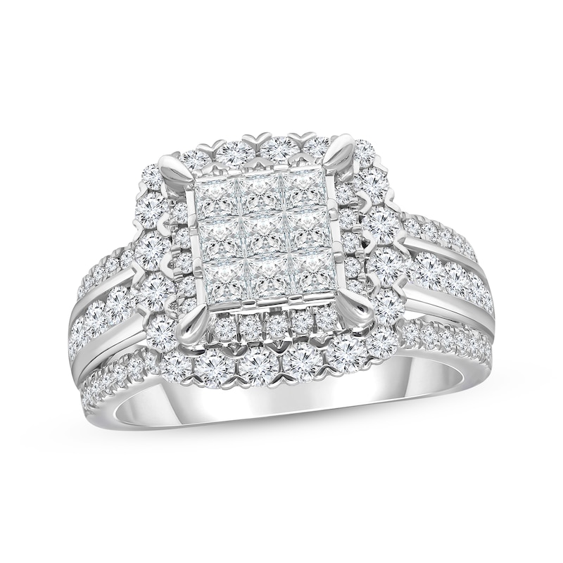 Diamond Engagement Ring 2 ct tw Princess & Round-cut White Gold Plated
