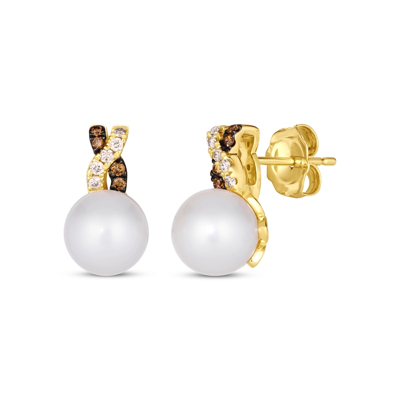 Le Vian Cultured Pearl Earrings 1/8 ct tw Diamonds Honey Gold Plated