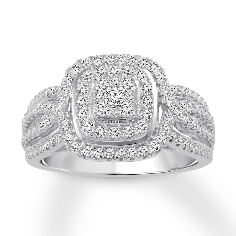 Diamond Engagement Ring 1/2 ct tw Round-cut White Gold Plated