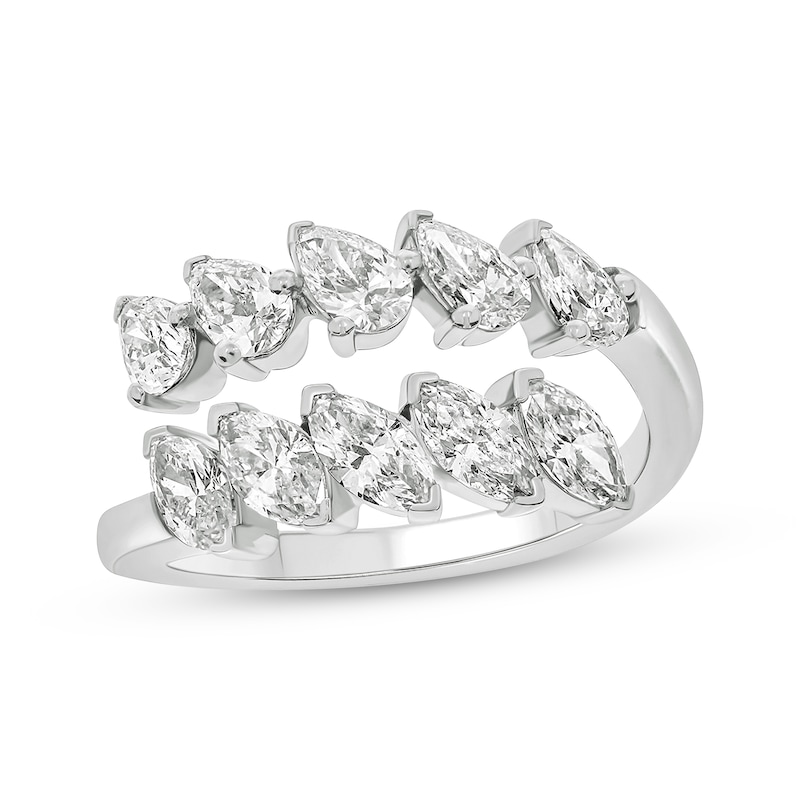 Pear-Shaped & Marquise-Cut Diamond Bypass Ring 1-3/4 ct tw White Gold Plated