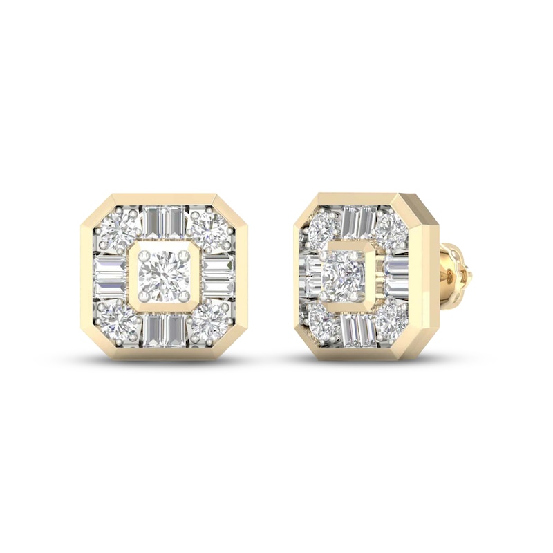 Men's Lab-Created Diamonds by Earrings 1-1/2 ct tw Round & Baguette-cut Yellow Gold Plated