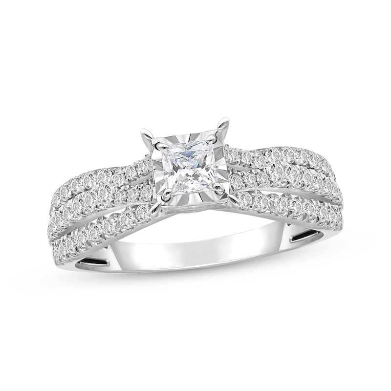 Princess & Round-Cut Diamond Twist Multi-Row Engagement Ring 1 ct tw White Gold Plated