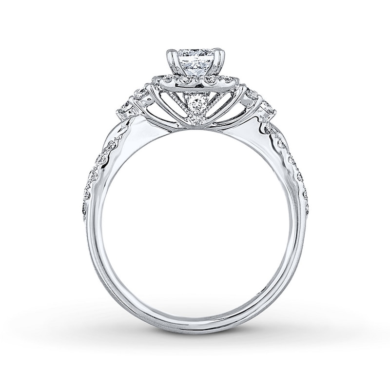 THE LEO Diamond Engagement Ring 1-1/8 ct tw Princess & Round-cut White Gold Plated