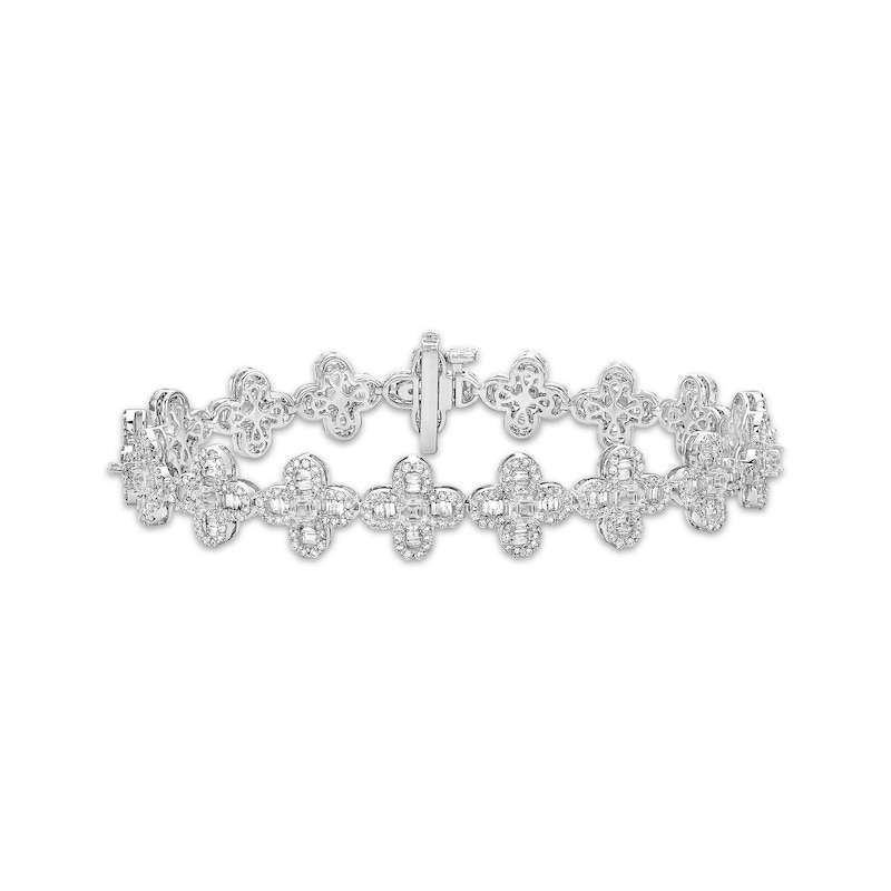 Asscher-Cut Diamond Clover Link Tennis Bracelet 6-3/4 ct tw White Gold Plated 7"