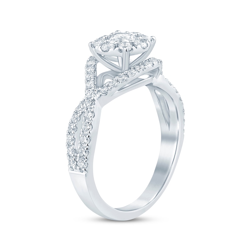 Diamond Twist Halo Engagement Ring 1 ct tw Round-cut White Gold Plated