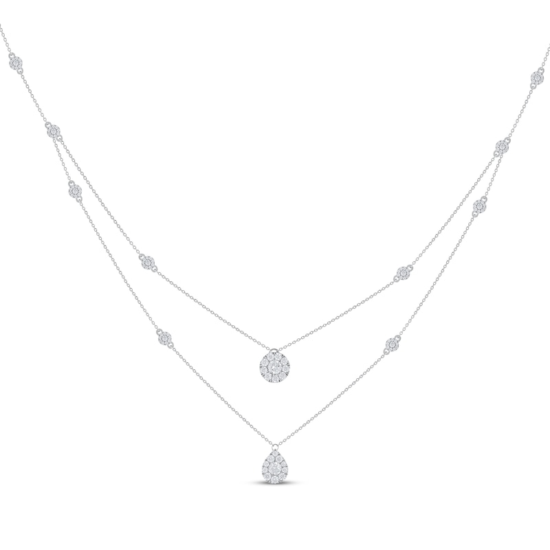 Diamond Station Layered Necklace 1 ct tw White Gold Plated 16"