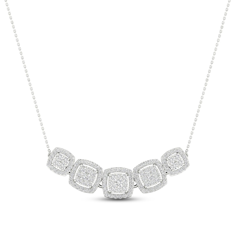 Diamond Five-Cushion Necklace 1/2 ct tw Round-cut White Gold Plated 18"