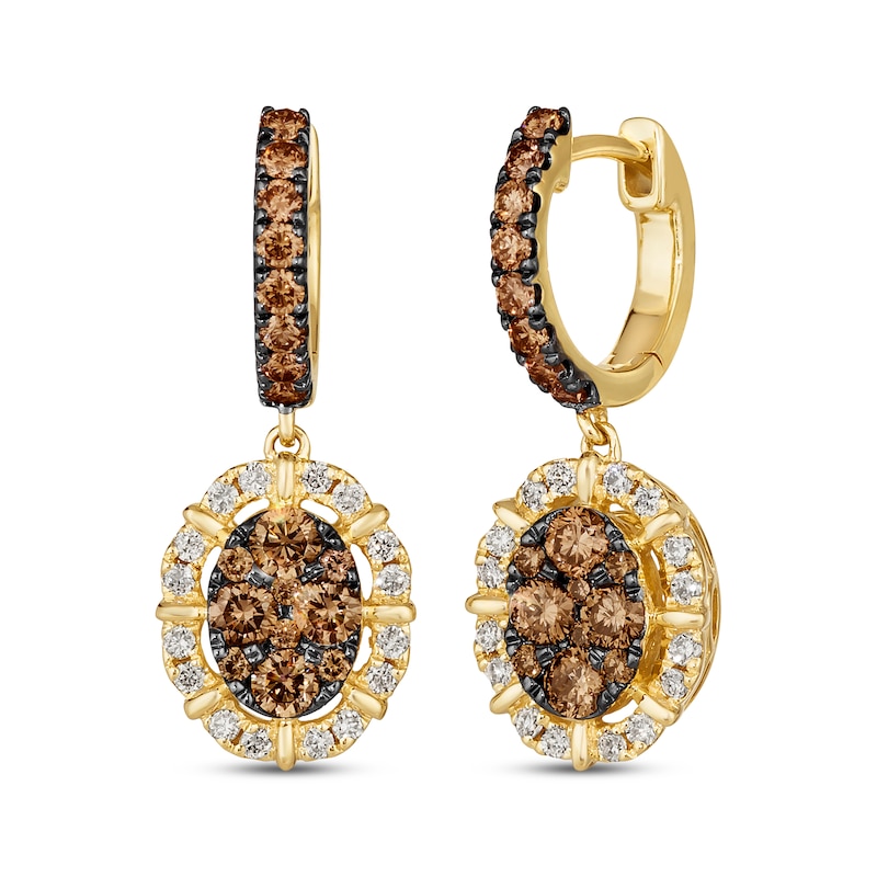 Le Vian Chocolate Diamonds Hoop Drop Earrings 1-1/6 ct tw Honey Gold Plated