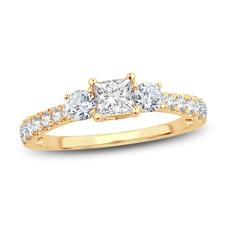 Three-Stone Diamond Engagement Ring 1 ct tw Princess/Round-Cut Yellow Gold Plated