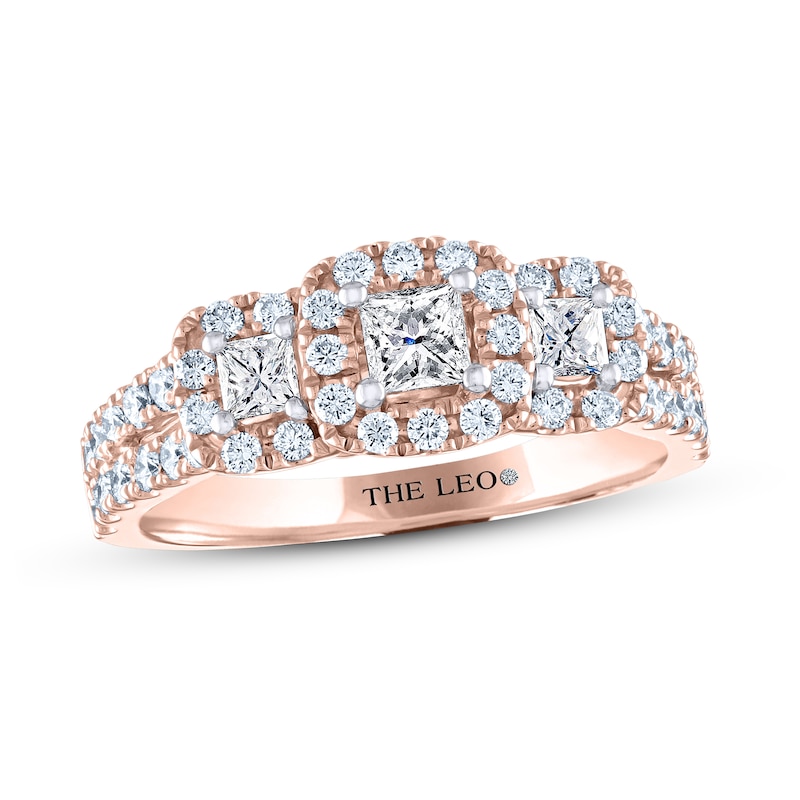 THE LEO Diamond Three-Stone Engagement Ring 7/8 ct tw Princess & Round-cut Rose Gold Plated
