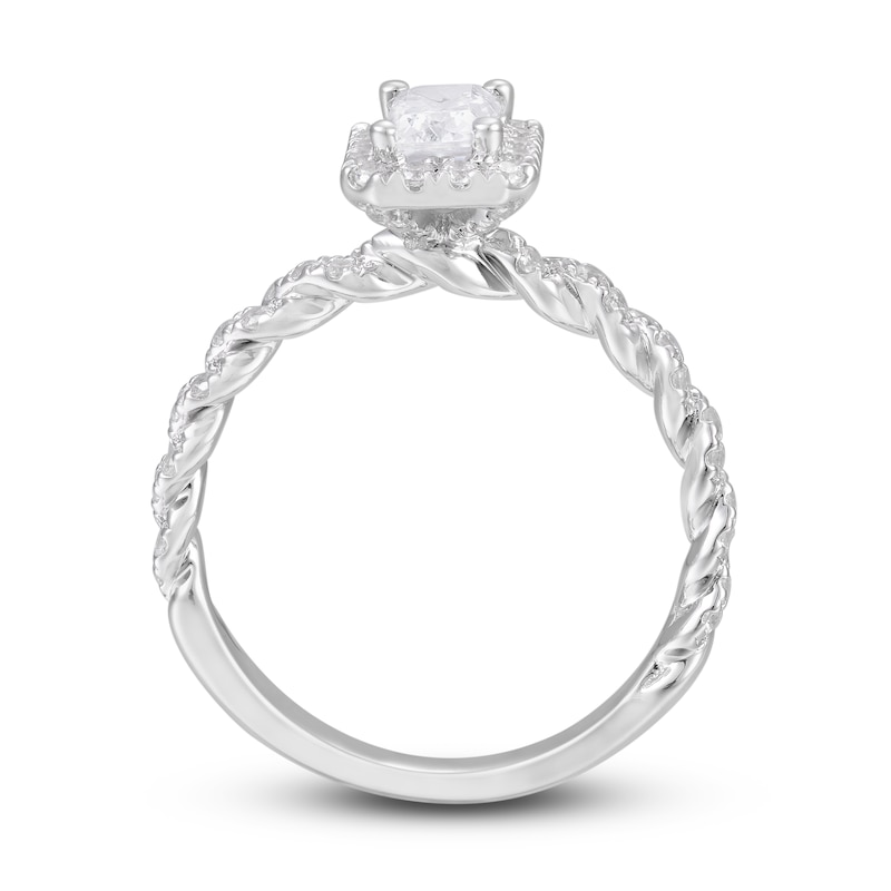 Diamond Engagement Ring 1 ct tw Radiant & Round White Gold Plated