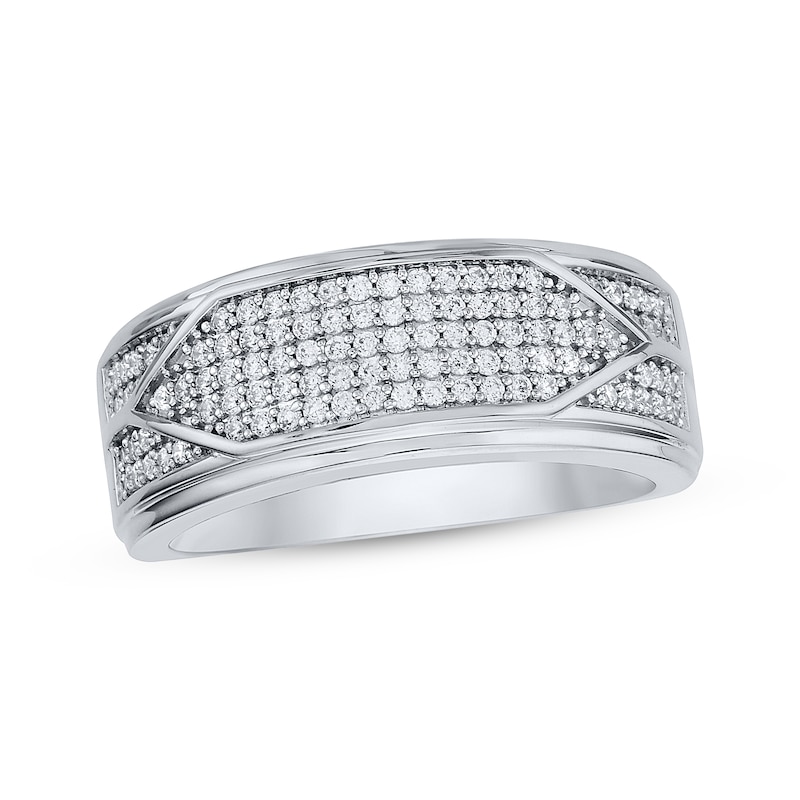 Men's Multi-Row Diamond Ring 1/2 ct tw White Gold Plated