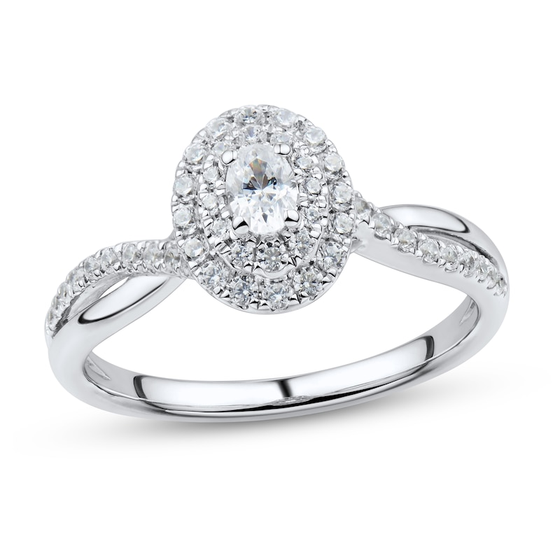 Diamond Engagement Ring 1/2 ct tw Oval & Round-Cut White Gold Plated