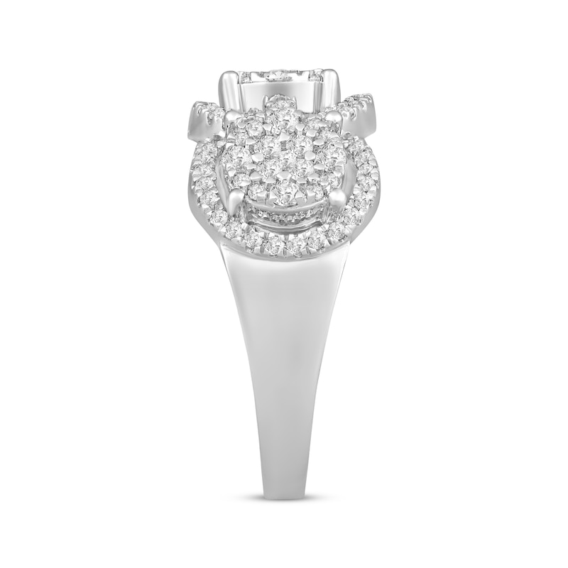 Multi-Diamond Center Triple Halo Ring 3/4 ct tw White Gold Plated