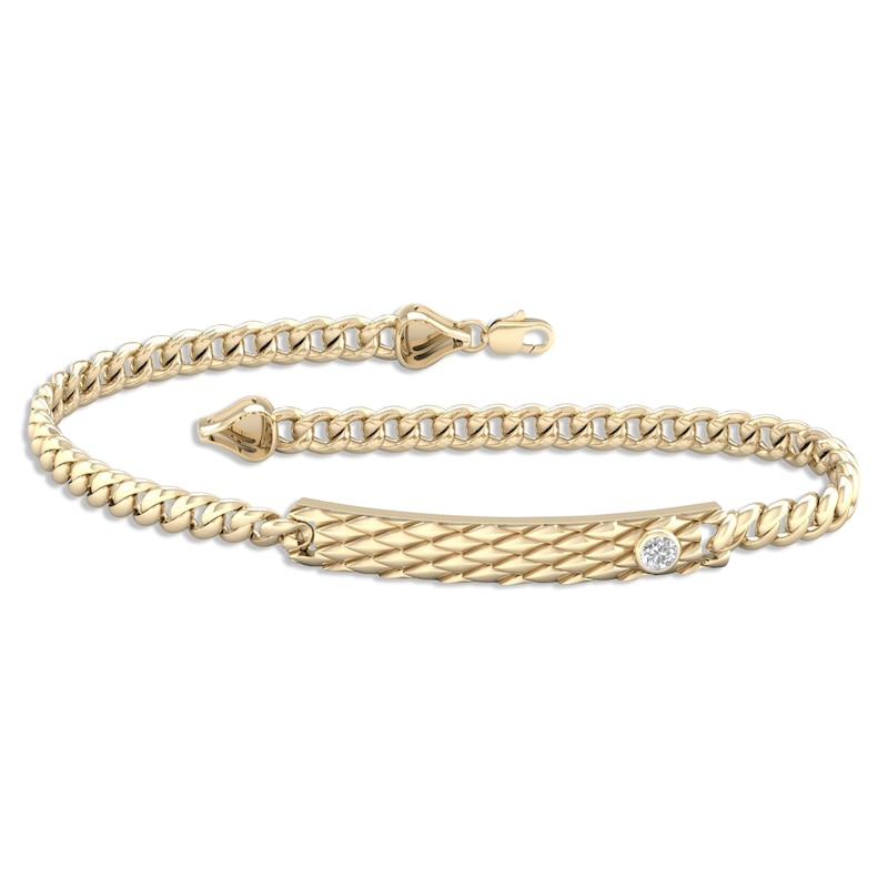 Diamond Solitaire Bezel Tag Bracelet 1/4 ct tw Round-cut Yellow Gold Plated 8.5"