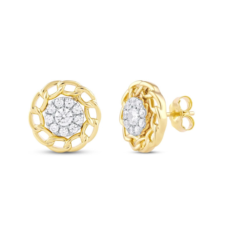 Round-Cut Diamond Chain Edge Stud Earrings 1/2 ct tw Yellow Gold Plated