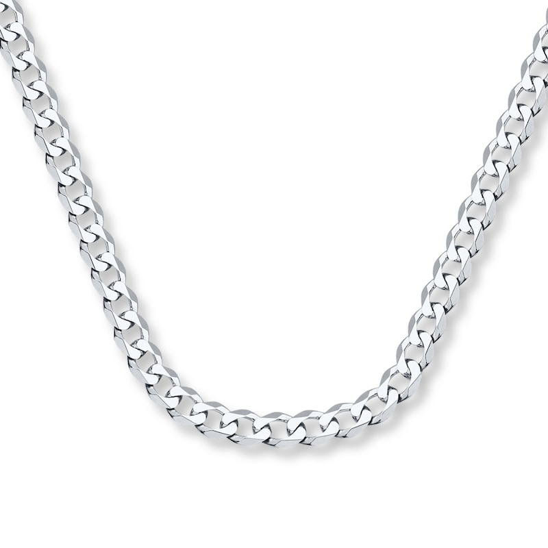 Solid Curb Chain Necklace White Gold Plated 22"