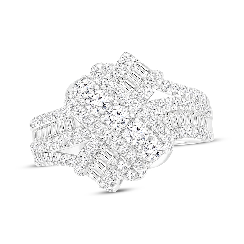 Baguette & Round-Cut Diamond Crossover Knot Ring 1 ct tw White Gold Plated