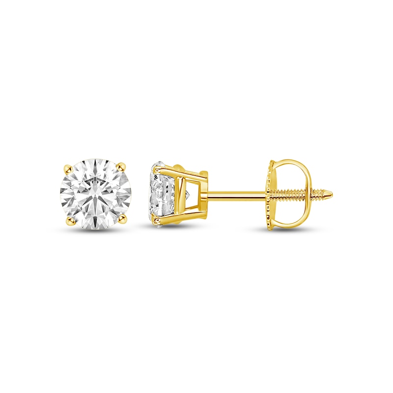 Diamond Solitaire Stud Earrings 1 ct tw Round-cut Yellow Gold Plated