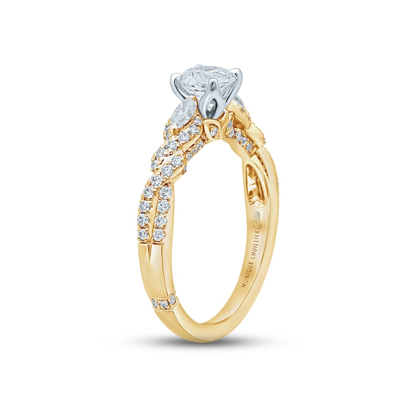 Monique Lhuillier Bliss Diamond Engagement Ring 1-1/8 ct tw Round & Marquise-cut Two-Tone Gold Plated