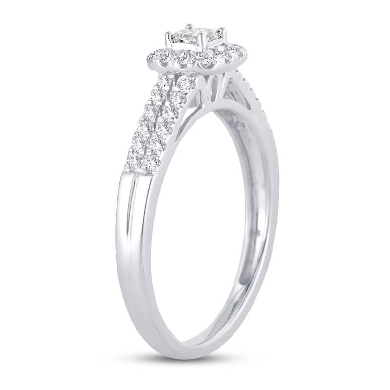 Diamond Engagement Ring 3/8 ct tw Princess & Round White Gold Plated