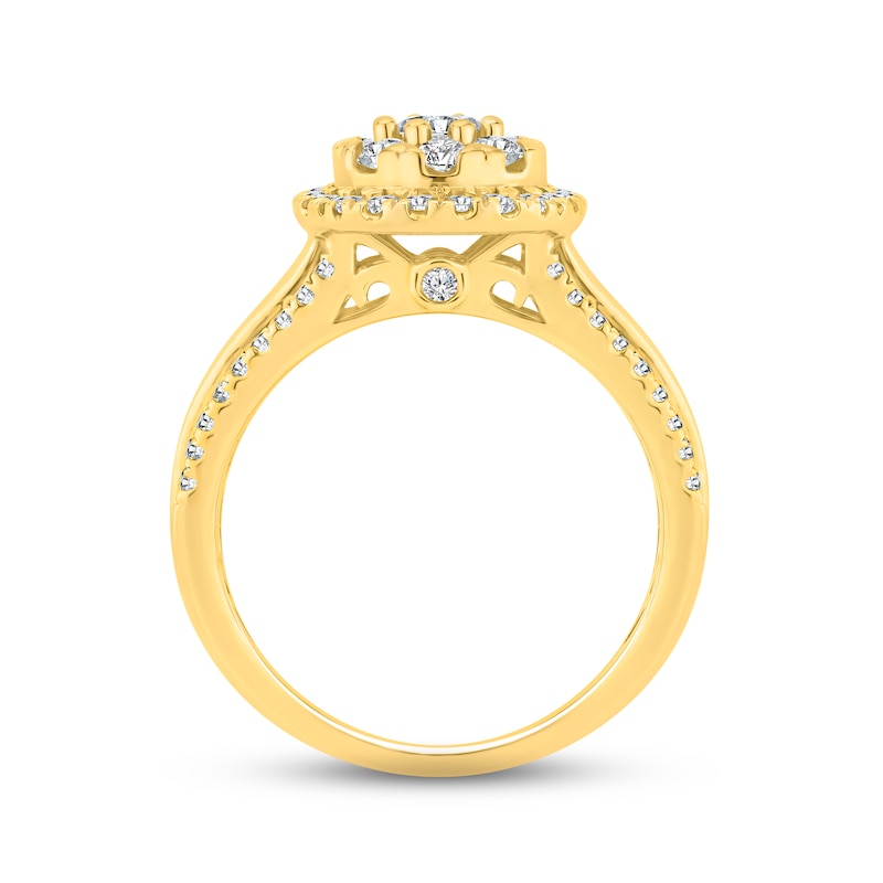 Diamond Halo Engagement Ring 1 ct tw Round-cut Yellow Gold Plated