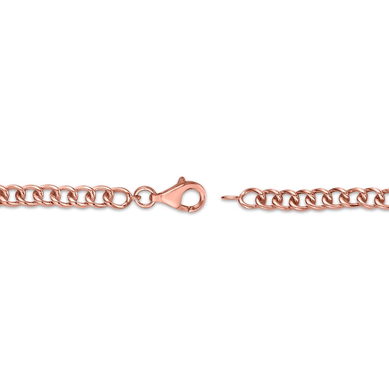 Diamond Heart Disc Cuban Curb Chain Bracelet 1/4 ct tw Rose Gold Plated 7"