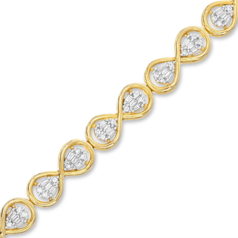 Diamond Infinity Bracelet 1 ct tw Baguette & Round-cut Yellow Gold Plated 7"