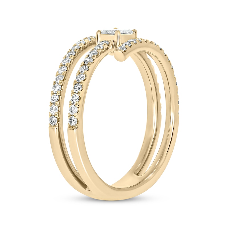 Emerald-Cut Diamond Faux-Stack Ring 7/8 ct tw Yellow Gold Plated