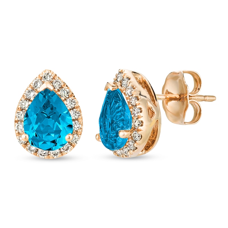 Le Vian Blue Topaz & Diamond Earrings 1/4 ct tw Strawberry Gold Plated