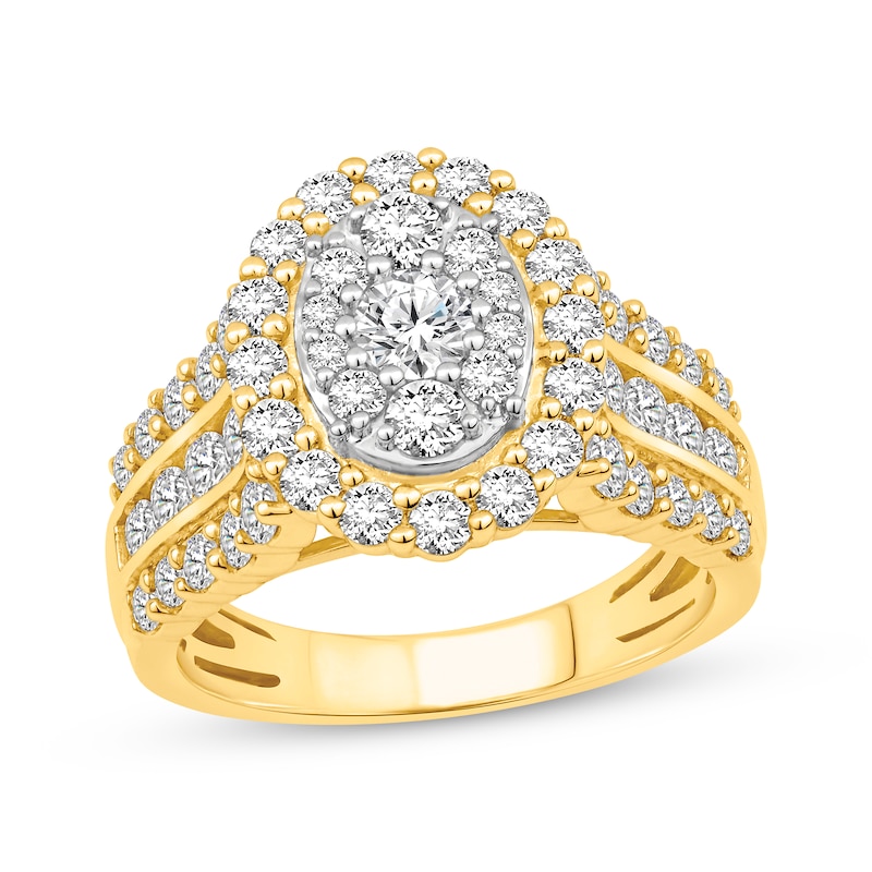 Round-Cut Multi-Diamond Center Oval Frame Engagement Ring 2 ct tw Two-Tone Gold Plated