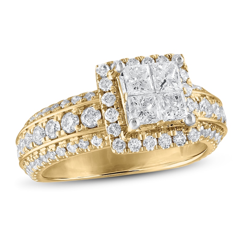 Diamond Engagement Ring 2 ct tw Princess & Round Yellow Gold Plated