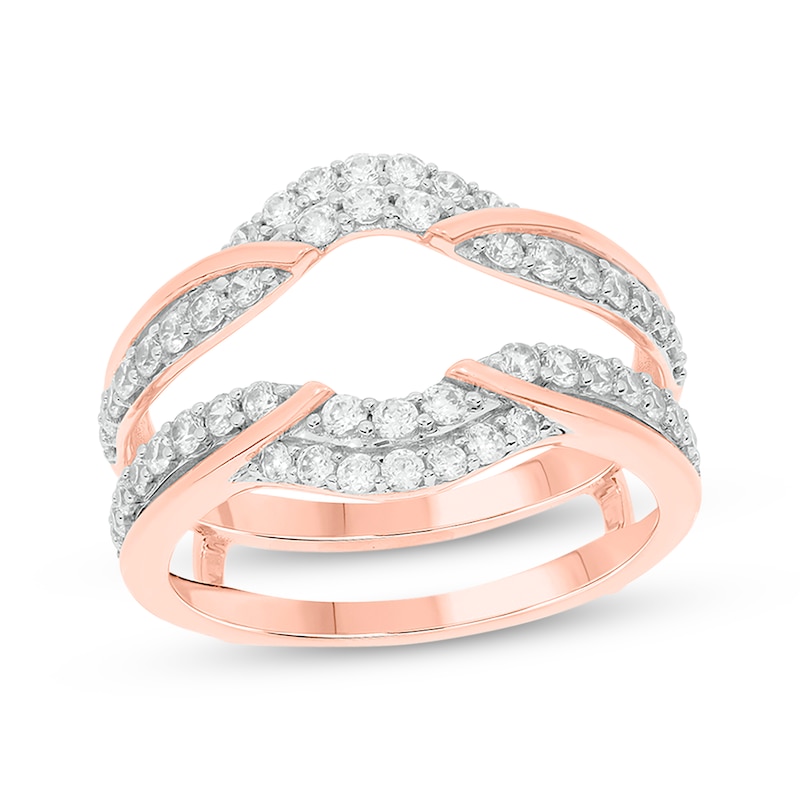 Round-Cut Diamond Double-Row Enhancer Ring 3/4 ct tw Rose Gold Plated