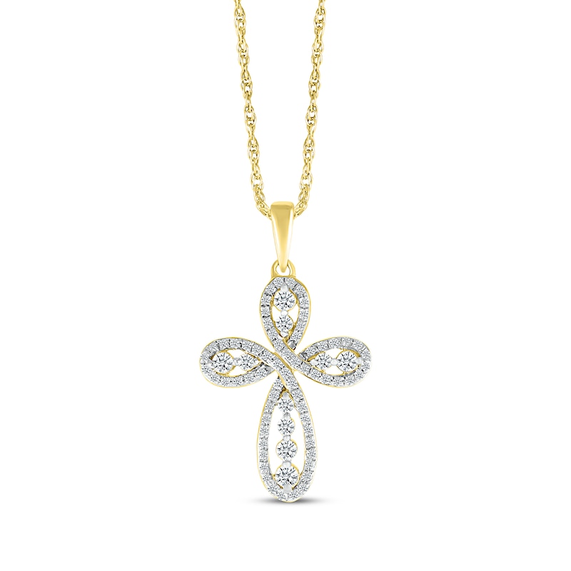 Diamond Twist Swirl Cross Necklace 1/2 ct tw Yellow Gold Plated 18"