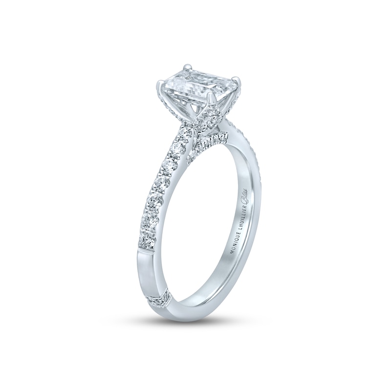 Monique Lhuillier Bliss Diamond Engagement Ring 1-3/8 ct tw Emerald & Round-cut White Gold Plated