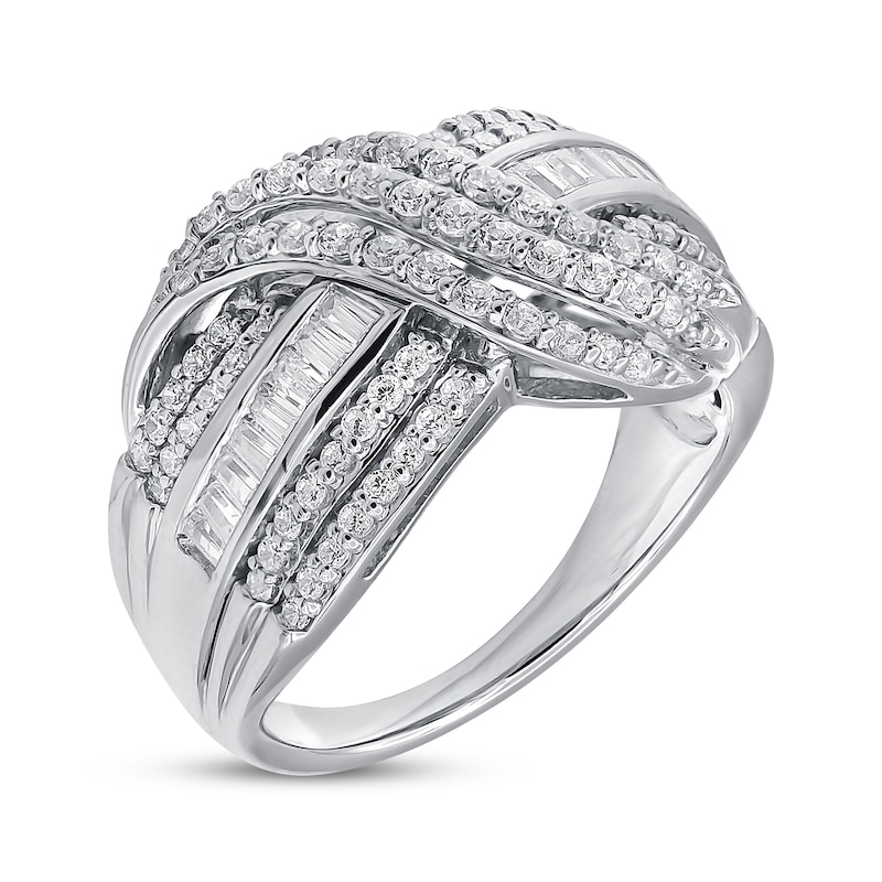 Diamond Fashion Ring 1 ct tw Round/Baguette White Gold Plated