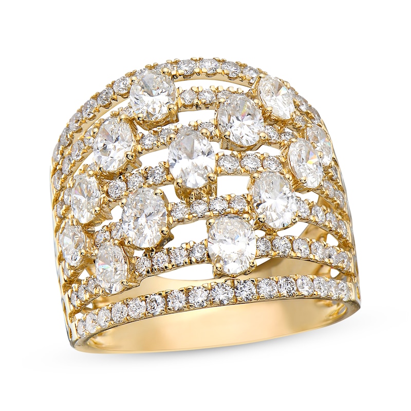 Oval & Round-Cut Diamond Multi-Row Scatter Ring 3 ct tw Yellow Gold Plated