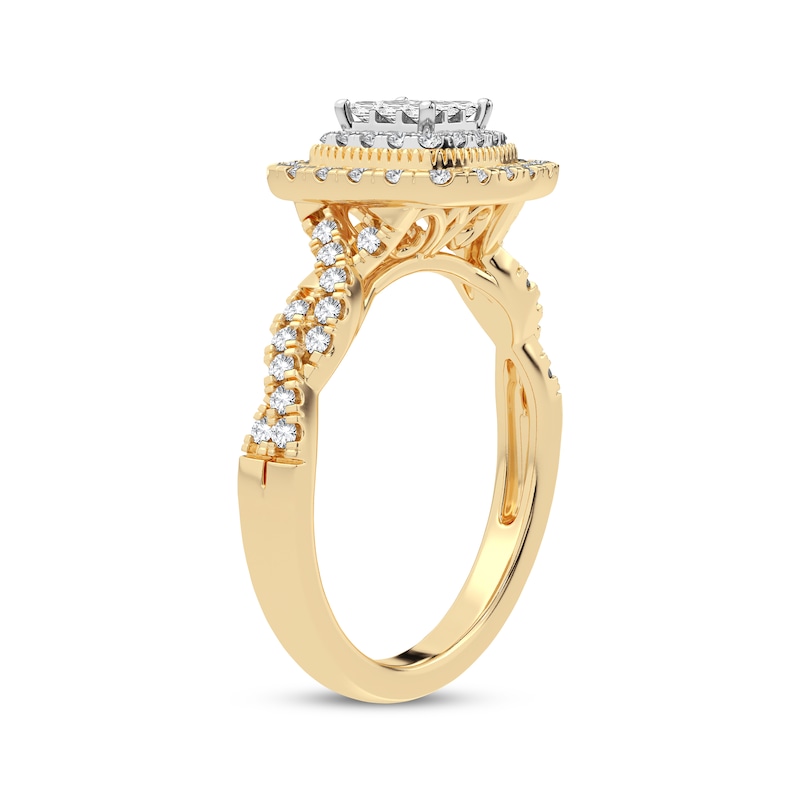 Multi-Diamond Cushion Engagement Ring 3/8 ct tw Princess & Round-cut Yellow Gold Plated