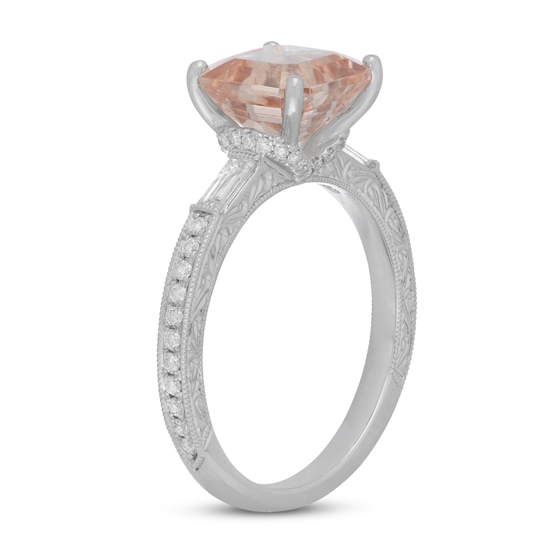 Neil Lane Square Emerald-cut Morganite Engagement Ring 3/8 ct tw Diamonds White Gold Plated