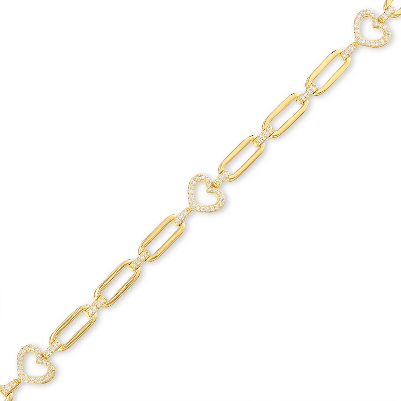 Round-Cut Diamond Hearts Paperclip Link Bracelet 3/8 ct tw Yellow Gold Plated 7”