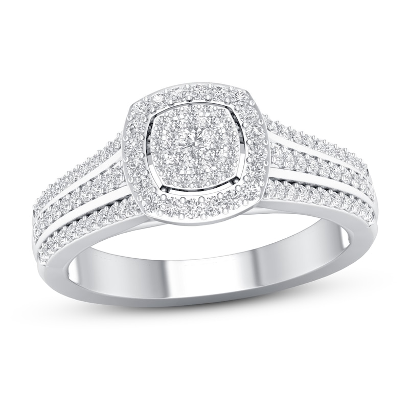 Diamond Engagement Ring 3/8 ct tw Round-cut White Gold Plated