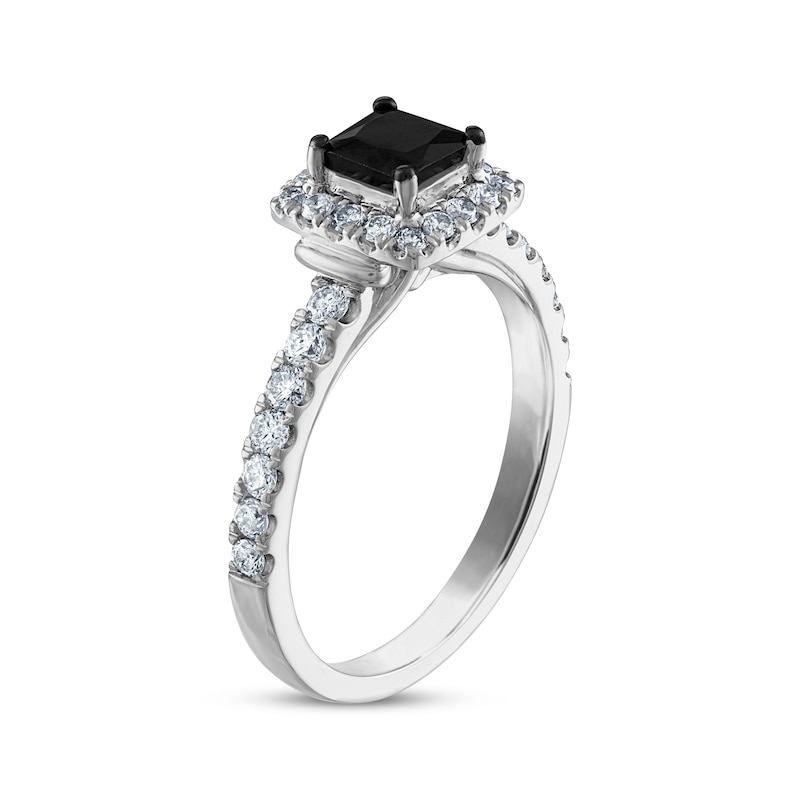 Princess-Cut Black Diamond & Round-Cut White Diamond Engagement Ring 1-1/5 ct tw White Gold Plated
