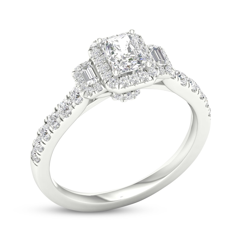 Radiant, Baguette & Round-Cut Diamond Engagement Ring 7/8 ct tw White Gold Plated