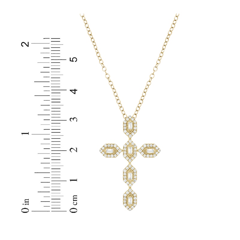 Baguette & Round-Cut Diamond Cross Necklace 1/2 ct tw Yellow Gold Plated 18"